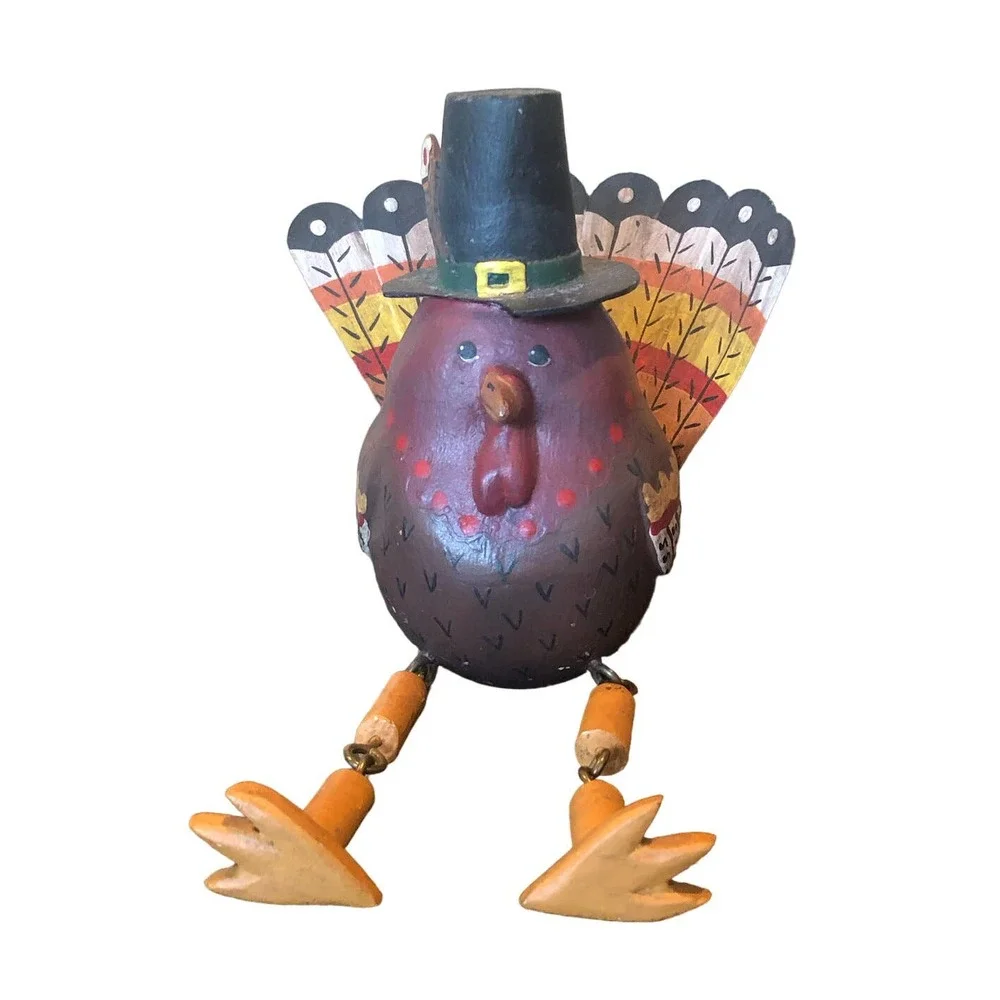 EUC‎ 90s VTG Thanksgiving Fall Turkey Pilgrim Shelf Sitter Figurine Hand Painted